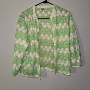 Green and White Cardigan Sweater
